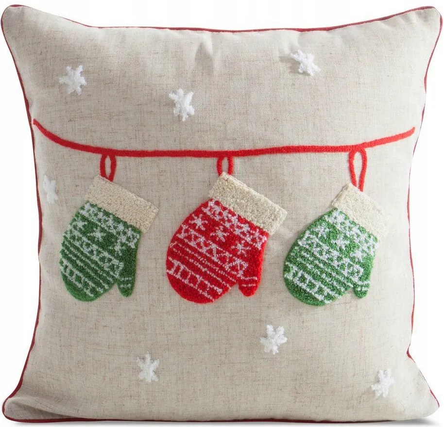 Ünnepi díszpárnahuzat 45x45 cm-es kispárnára, Mikulás kesztyű mintával