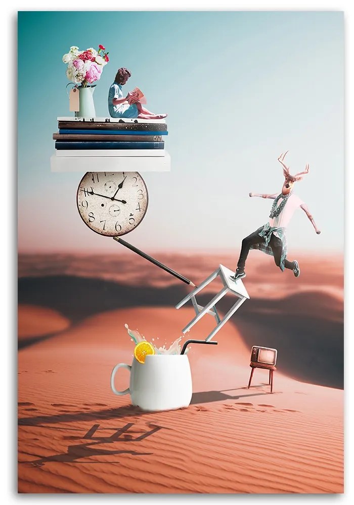 Gario Vászonkép Sivatag Könyvek Szarvas óra Virágok Absztrakció - Bryantama Art Méret: 80 x 120 cm