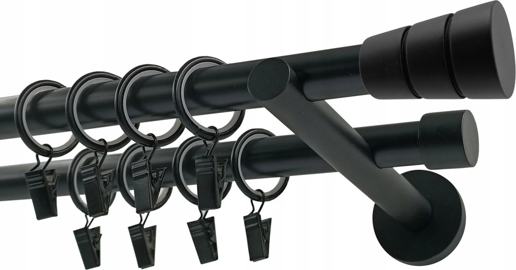 Fém Függönykarnis dupla 19+19mm MIX Végek 240cm Smart Fekete Matt