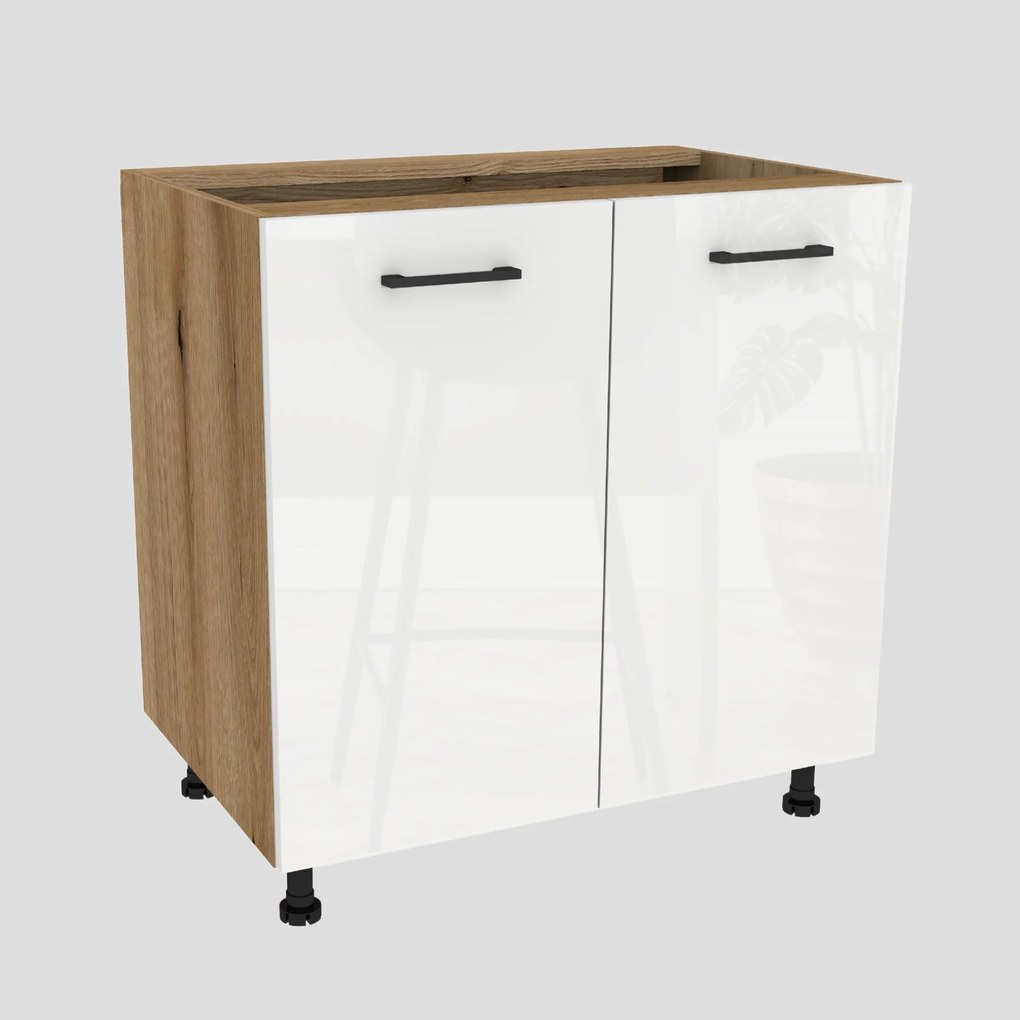 Konyhaszekrény alsó 80 Capri korpusz tölgy Evoke front fehér akril fényes