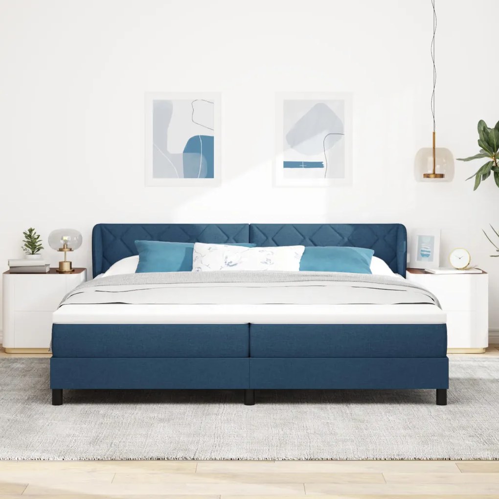 Boxspring Ágy Matrac Kék 200x200 cm Szövet