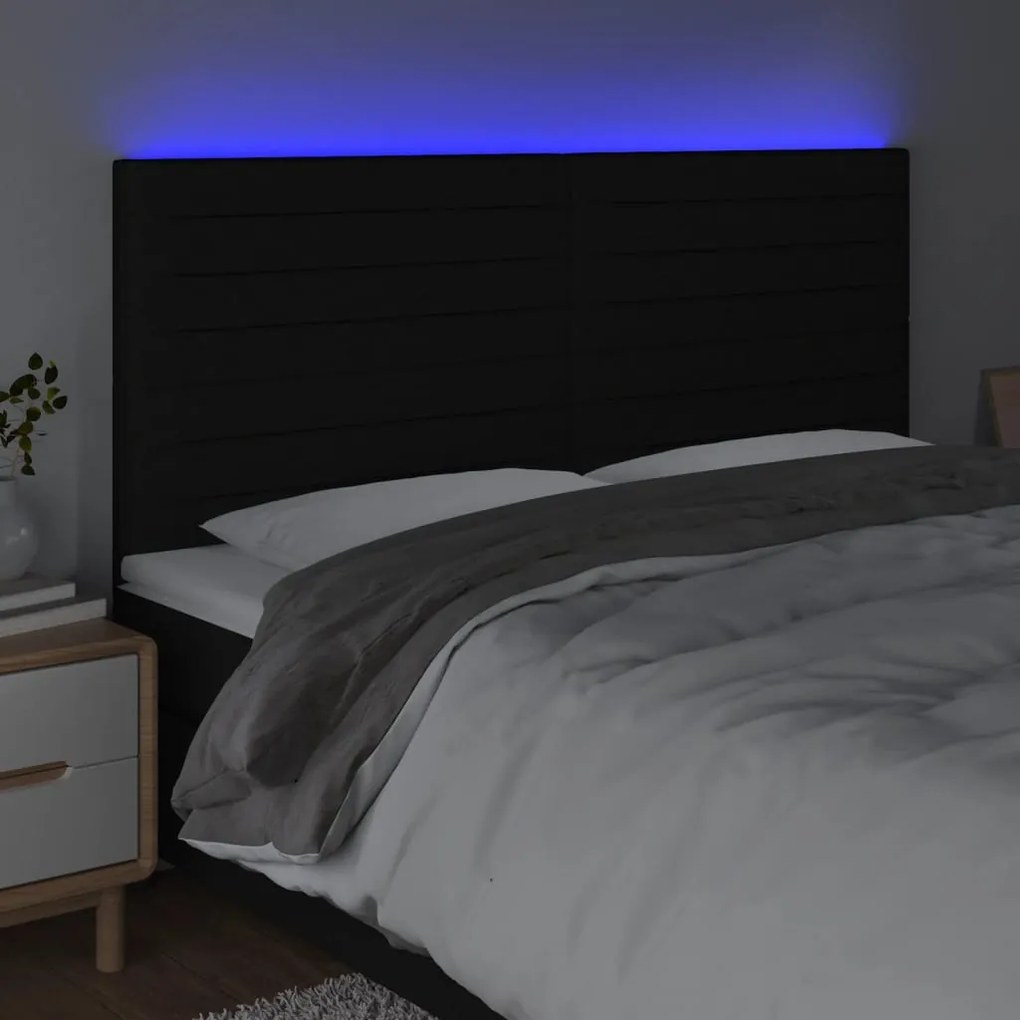 fekete szövet LED-es fejtámla 180x5x118/128 cm