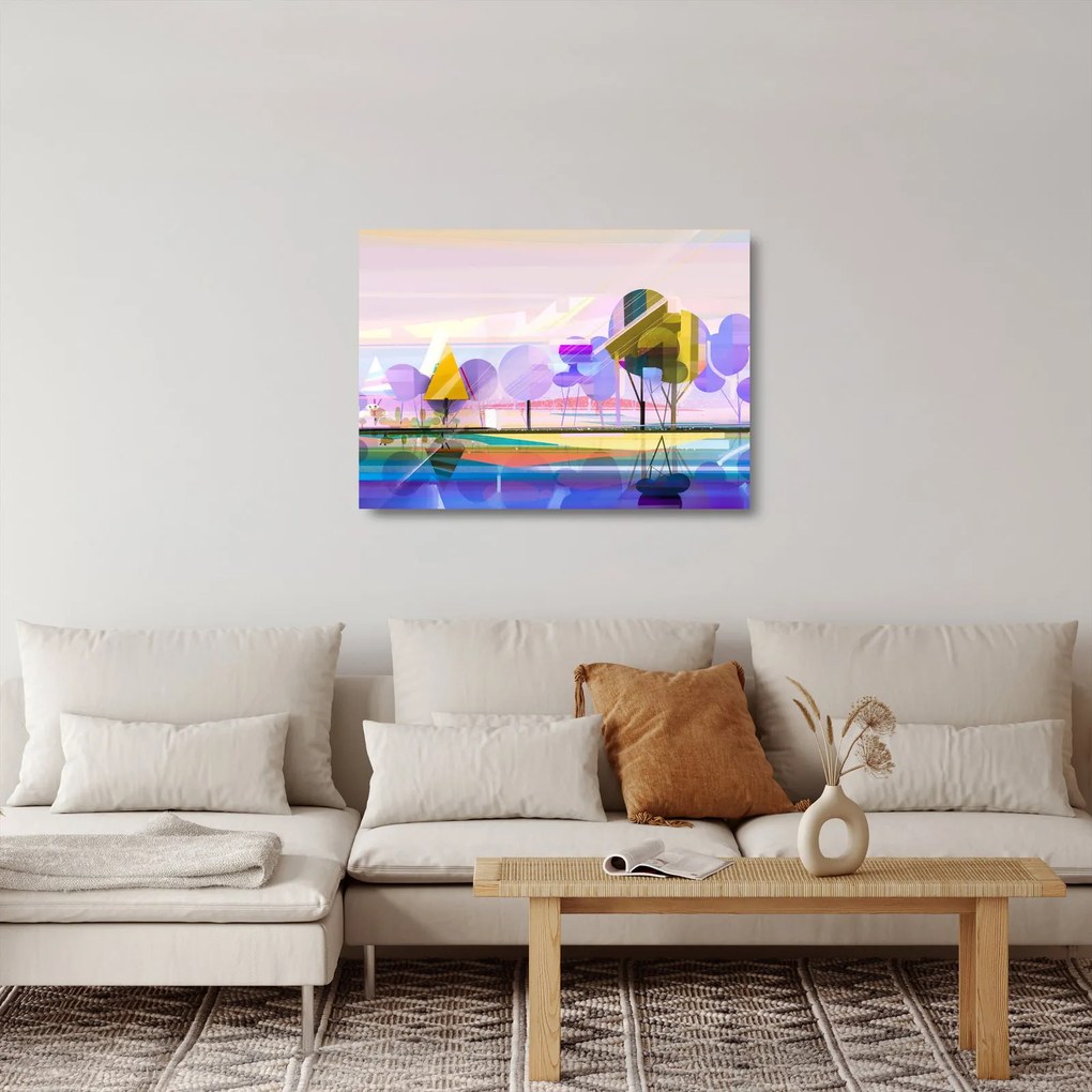 Kép - absztrakció, táj (üvegen) (70x50 cm)