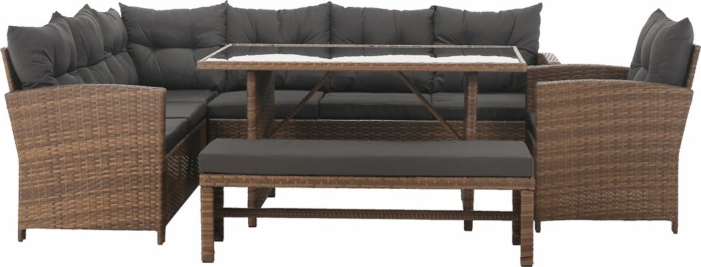 Kerti rattan szett, szürkésbarna/világosbarna, SAGIR