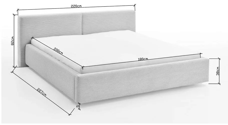 Szürke-barna kárpitozott franciaágy tárolóhellyel ágyráccsal 180x200 cm Cube – Meise Möbel