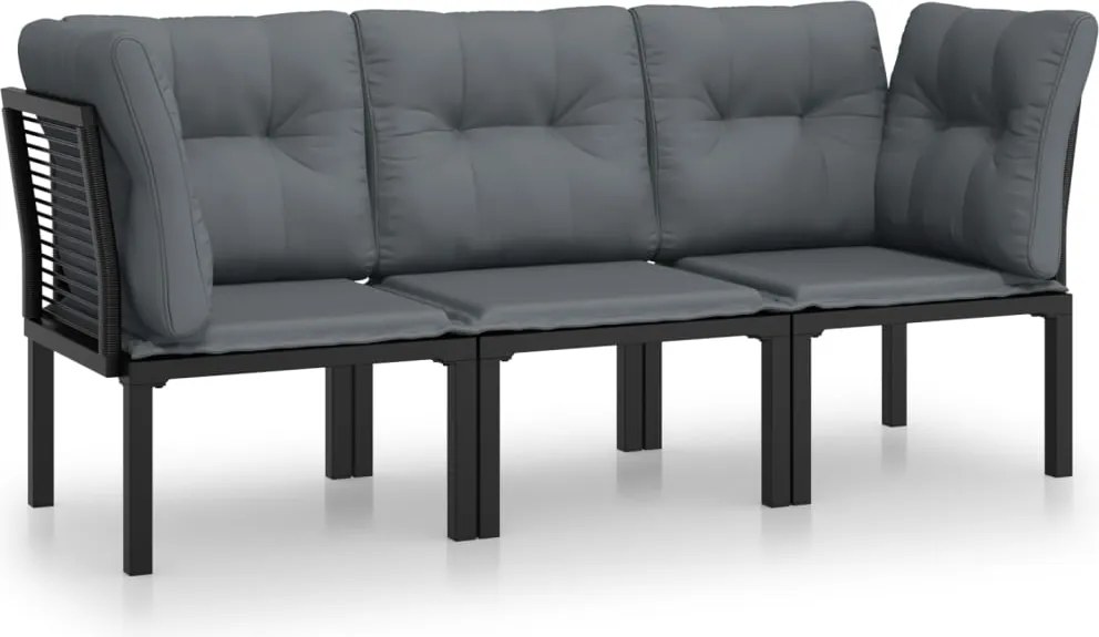 vidaXL 3 részes fekete szürke polyrattan kerti ülőgarnitúra