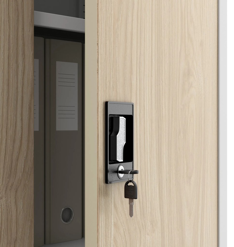 Fém iratszekrény ALEX, 450 x 1850 x 400 mm, Eco Design: fehér/ sonoma tölgy