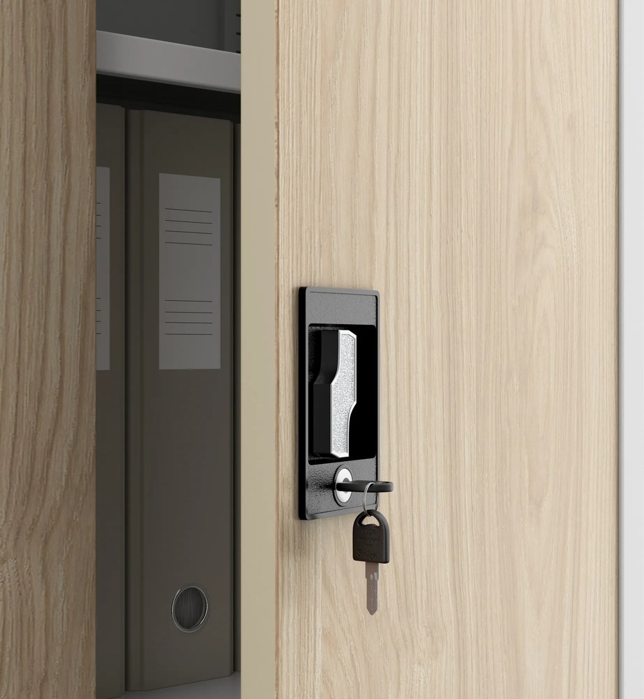 Fém irodai iratszekrény, fehér/sonoma tölgy, 450x1850x400 mm: ALEX Eco Design