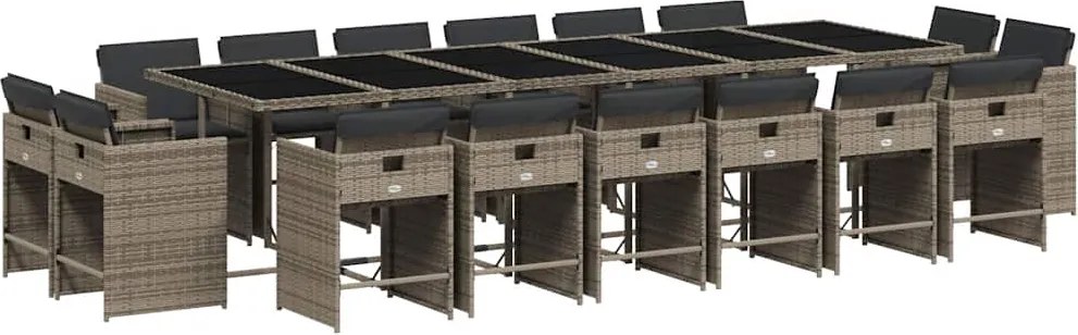 vidaXL 17 részes szürke polyrattan kerti étkezőgarnitúra párnával