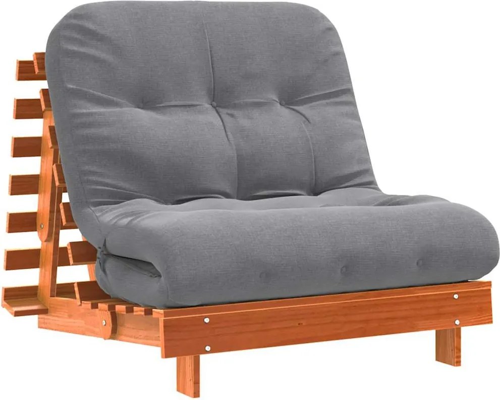 vidaXL viaszbarna tömör fenyőfa futon kanapéágy matraccal 80x206x11 cm