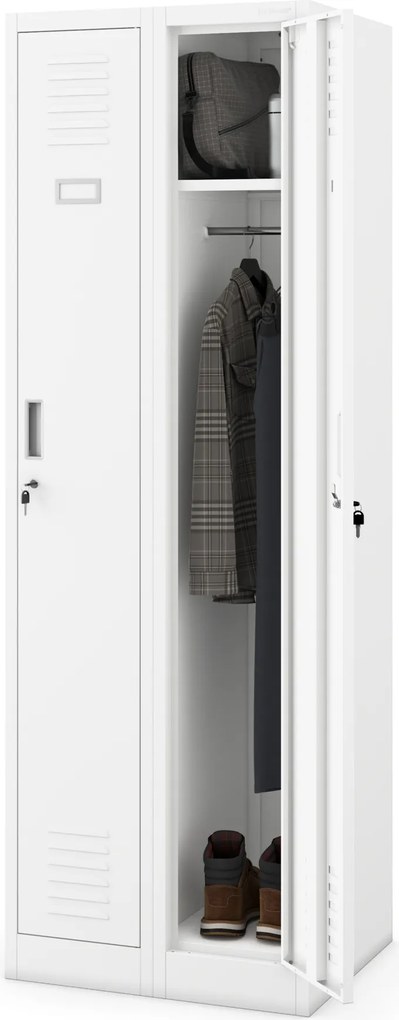 Fém kétrekeszes munkavállalói szekrény fehér: KACPER II, 600 x 1800 x 500 mm