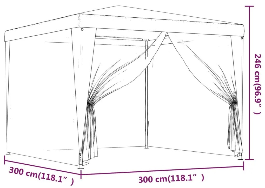 zöld HDPE rendezvénysátor 4 hálós oldalfallal 3x3 m