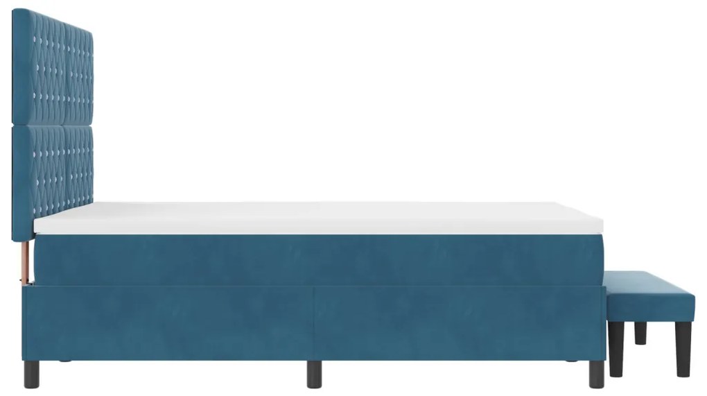 Box Spring Ágy Matraccal és Padával Sötétkék 140x190 cm Bársony