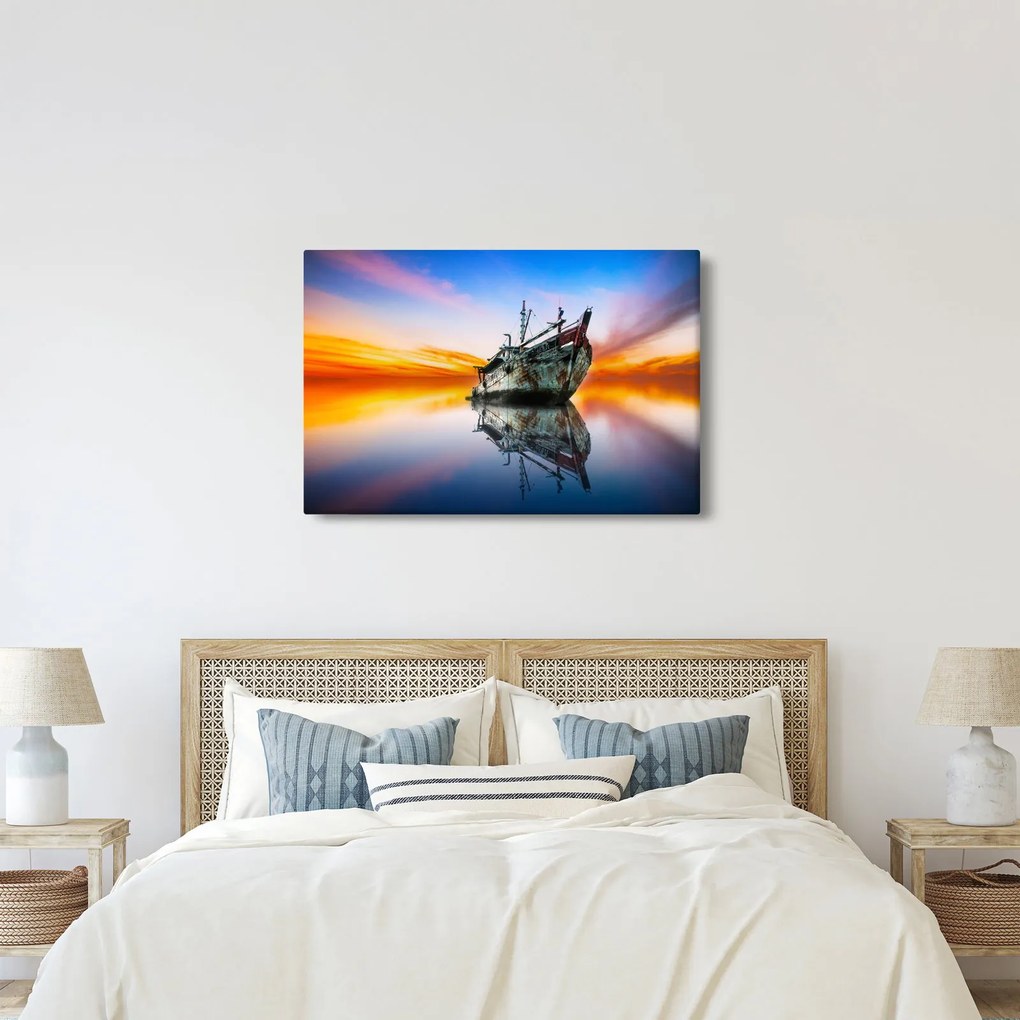 Kép - Napkelte egy hajóroncs felett (90x60 cm)