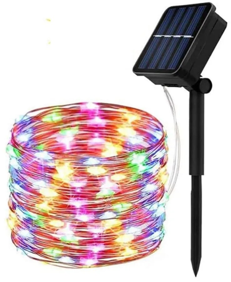 10 m-es 200 micro LED-es  napelemes  dekor fényfüzér, színes