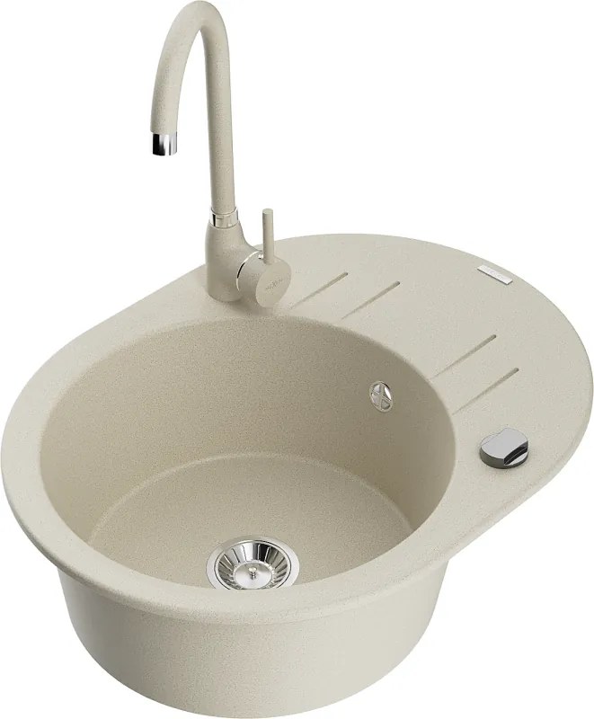 Mexen Kevin egymedencés gránitmosogató csepegtetővel és Telma konyhai csapteleppel, bézs - 6517-69-670200-69