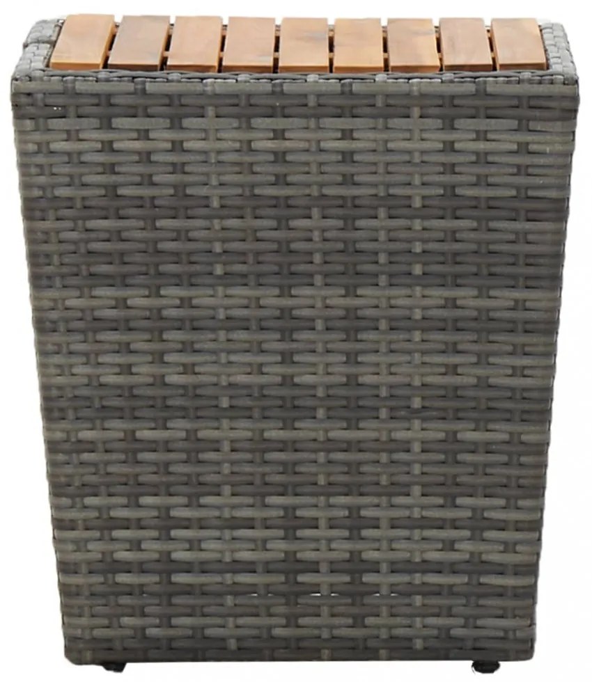 3 részes szürke polyrattan és akácfa kerti bisztrószett