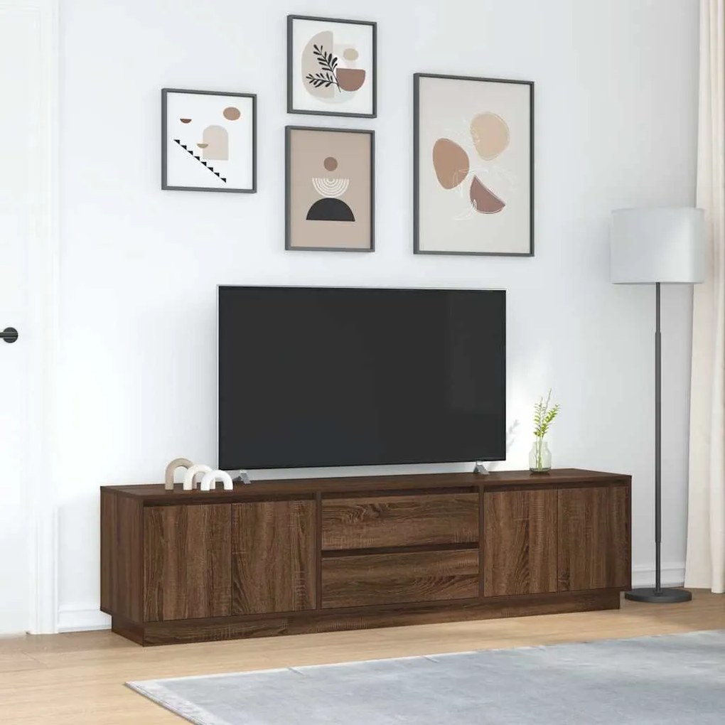 barna tölgyszínű TV-szekrény LED-lámpákkal 193,5x41x50 cm