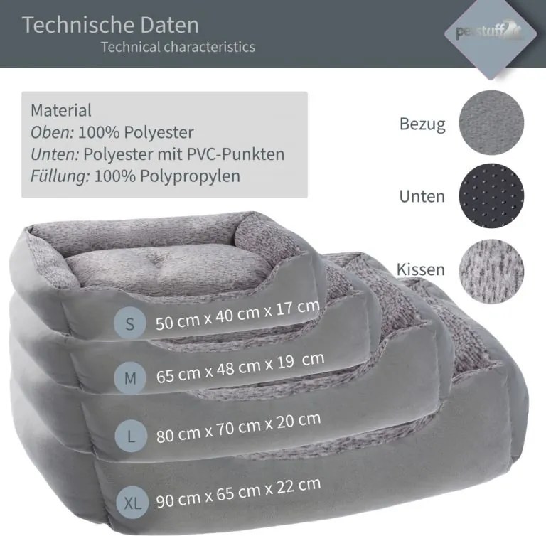 PESTUFF Kutyafekhely XL 90 x 65 x 22cm szürke