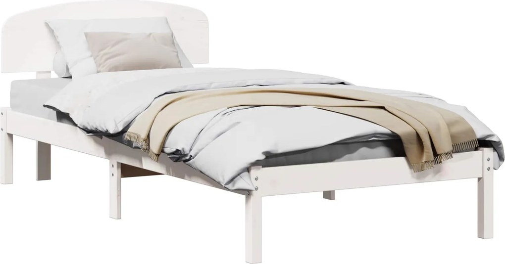 vidaXL Ágykeret fejtámlával Fehér 90 x 200 cm Tömör fenyőfa