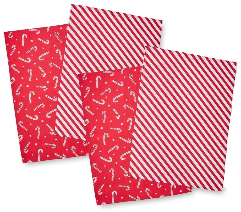Pamut konyharuha szett karácsonyi mintával, 4 db-os 50x70 cm Candy Cane – Catherine Lansfield