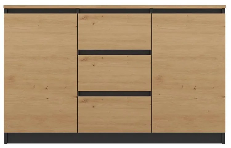 Riano MIX 2D3S/BA komód, 120x75x40 cm, antracit-tölgy (tölgy komódtetővel)