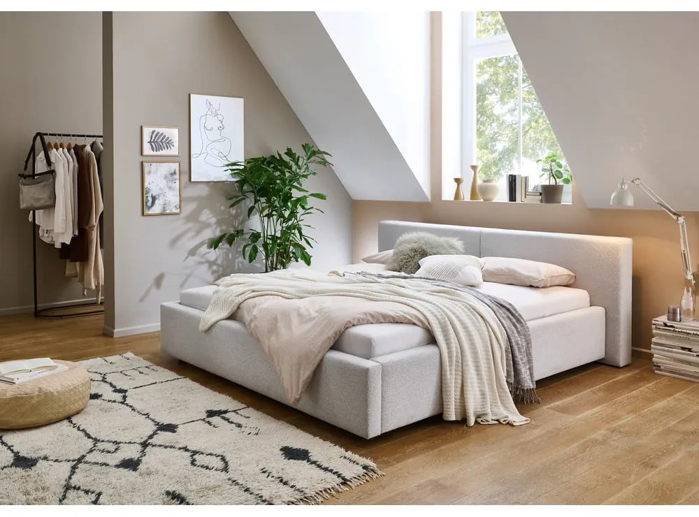 Világosszürke kárpitozott franciaágy ágyrács nélkül 160x200 cm Cube – Meise Möbel