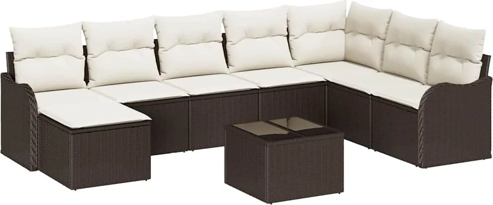 vidaXL Kerti Kanapé Szett párnával 9 pcs Barna Poli rattan