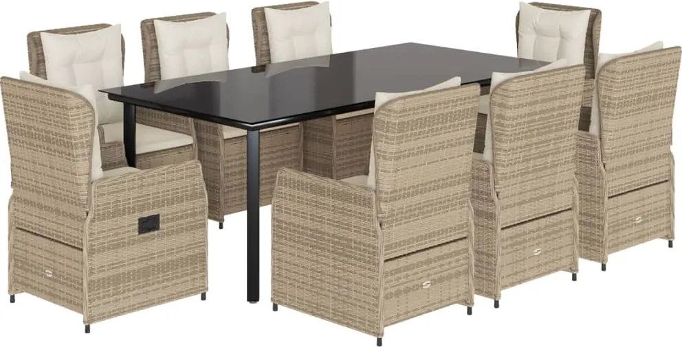 vidaXL 9 részes bézs polyrattan kerti étkezőgarnitúra párnákkal