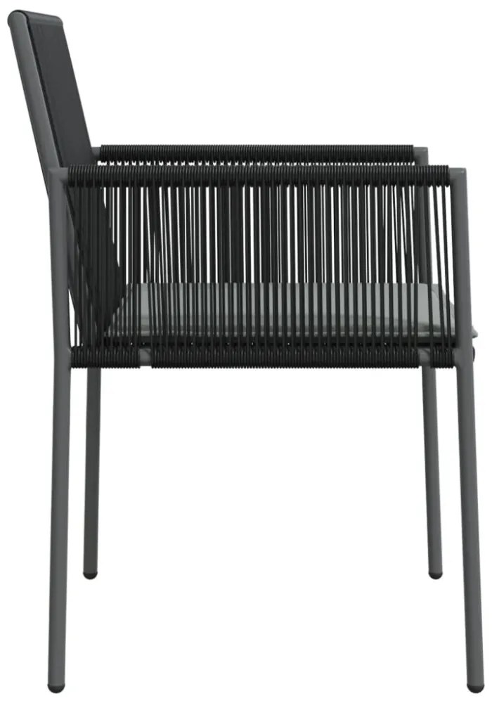 2 db fekete polyrattan kerti szék párnával 54 x 60,5 x 83,5 cm
