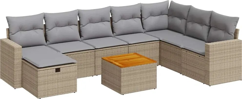 vidaXL 9 részes bézs polyrattan kerti ülőgarnitúra párnákkal