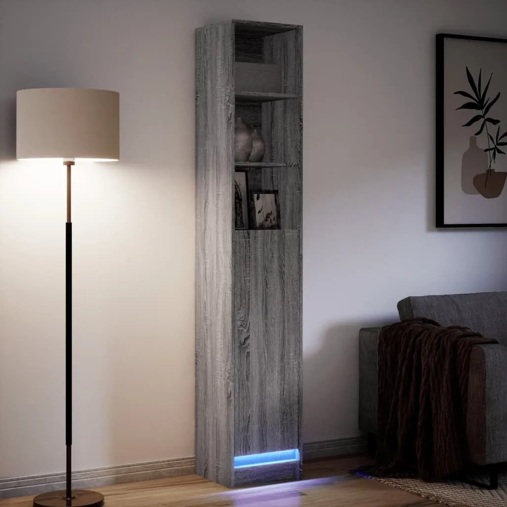 szürke sonoma szerelt fa tálalószekrény LED-del 36x32,5x200 cm