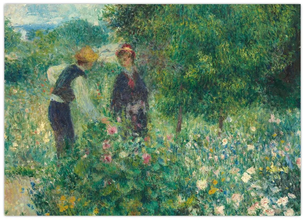 Üveg kép - Auguste Renoir, Picking Flowers, reprodukciók (70x50 cm)