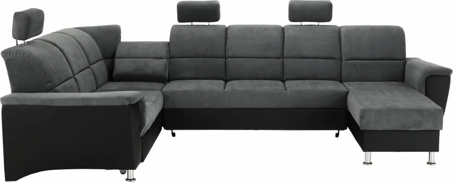 Ülőgarnitúra, műbőr fekete/szövet sötétszürke, balos, SANTIAGO U