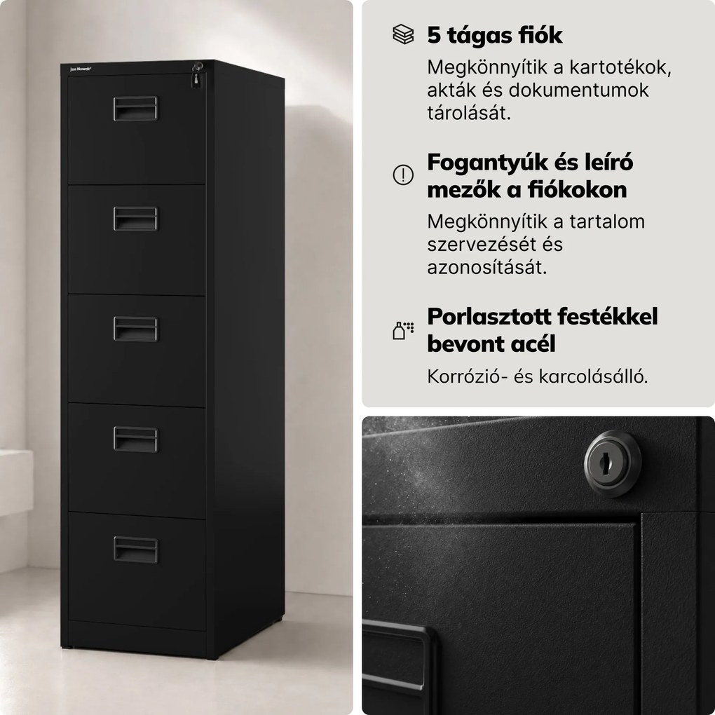 Fém kartotékszekrény fekete: SARA V5, 460 x 1625,5 x 600 mm