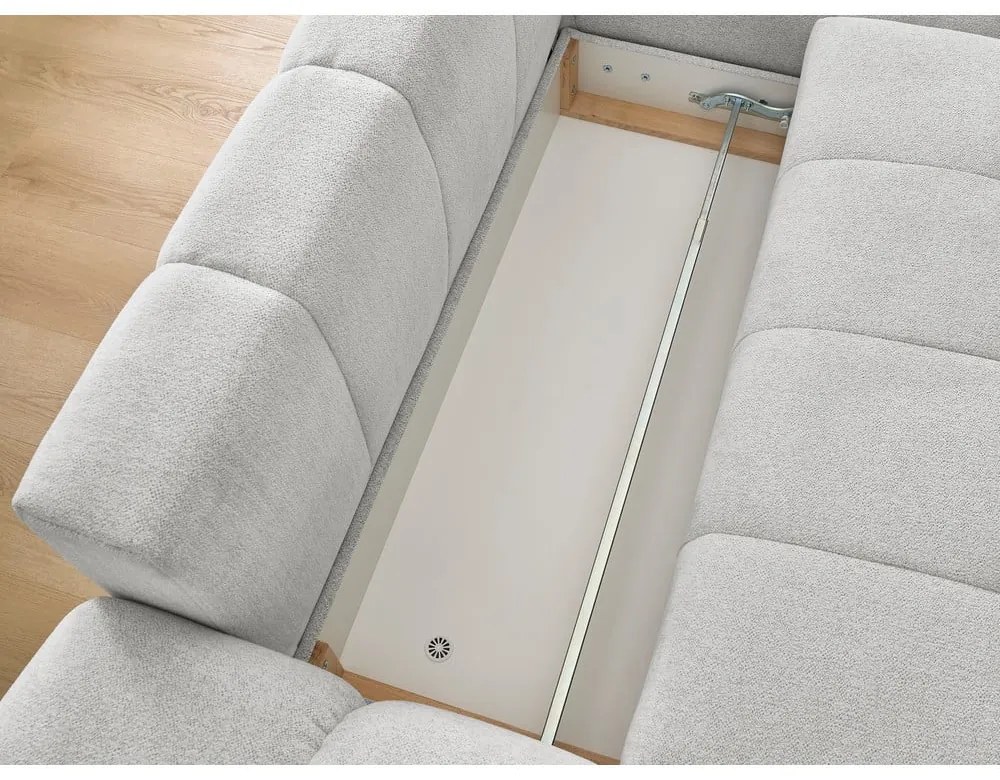 Világosszürke zsenília kinyitható-tárolóhelyes sarokkanapé (jobb oldali-heverő résszel) Everest – Bobochic Paris