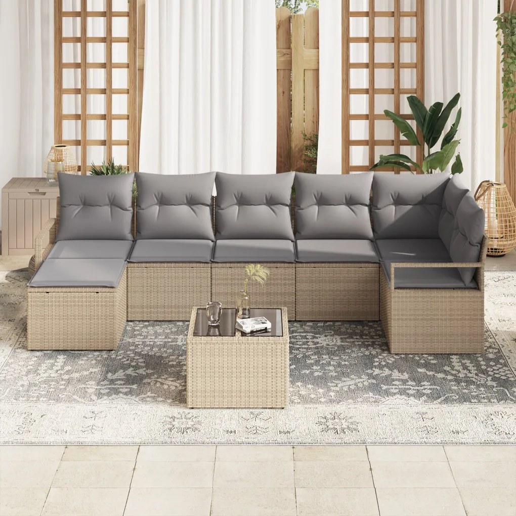 8 darabos Kert Sofa Szett Párnákkal Fekete Polirattan, 2-személyes Kert Sofa Tárolóval &amp; Párnákkal Bézs Polirattan