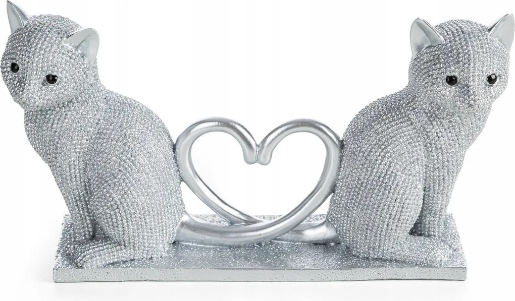 Poliészter műgyanta figura Cicák 22 x 7 x 12 cm ezüst