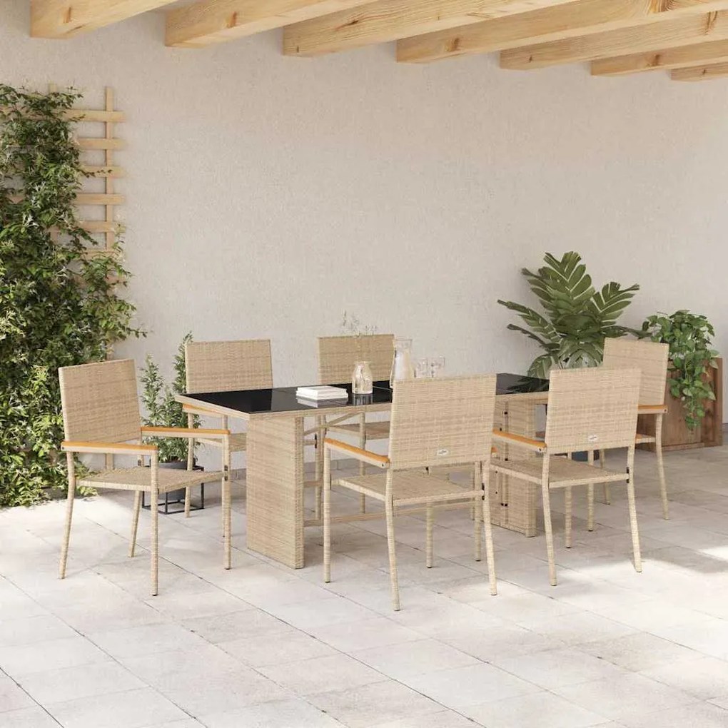 Kert étkező szett 7 pcs Bézs 190 x 80 x 75 cm polirattan