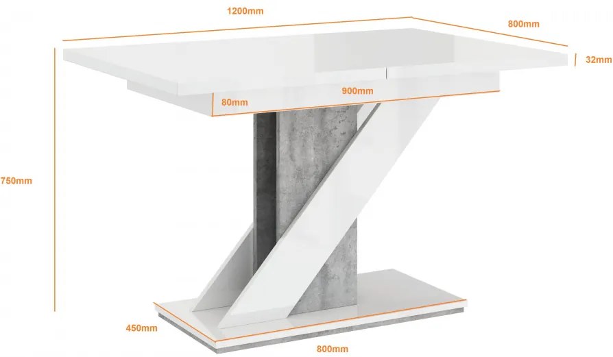 Maasix WGS magasfényű bővíthető 6-8 személyes étkezőasztal Fehér