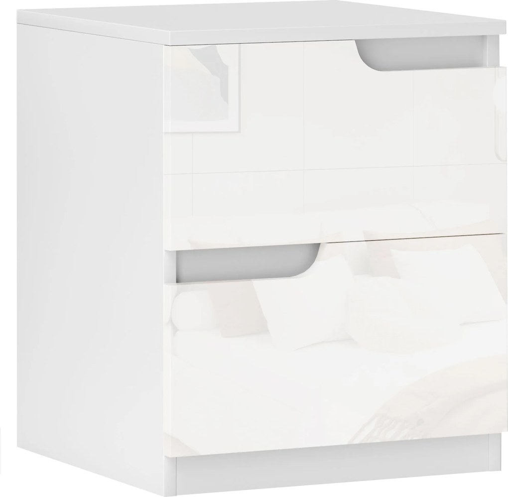 HOMCOM Modern Éjjeli Szekrény Magas Fényű Fehér Előlapú Fiókokkal és Párnázott Felső Szélén 40x40x48 cm Fehér | Aosom