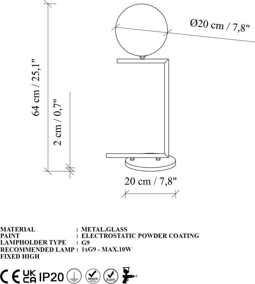 Luminar fém éjjeli lámpa, Ø20 cm – TR521SHN2282