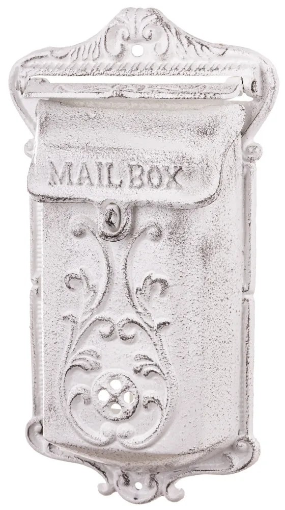 Vintage fehér öntöttvas felületre szerelhető postaláda Mail Box felirattal 35x19,5x8cm