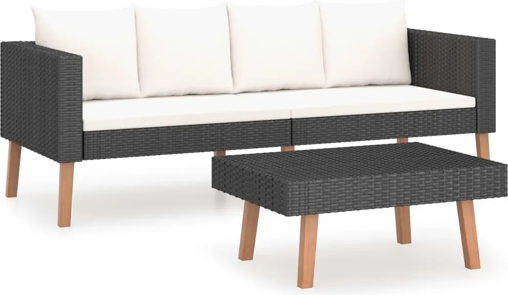 vidaXL 2 részes fekete polyrattan kerti ülőgarnitúra párnákkal