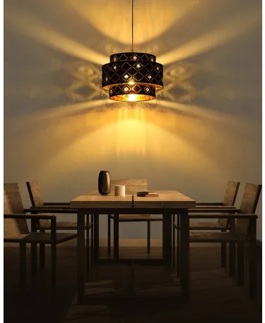 Globo 15448H1 Függeszték fém fekete váz, fekete-arany textil ernyővel, akril -kristály dekor gyöngyökkel. Ø:400, M:1400, fényforrás nélkül 1xE27 60W 230V