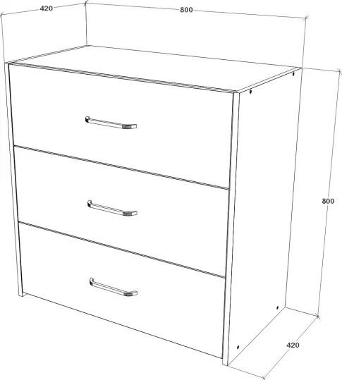 Malmo 3 fiókos komód, Fehér tölgy / Antracit, 80 x 42 x 80 cm