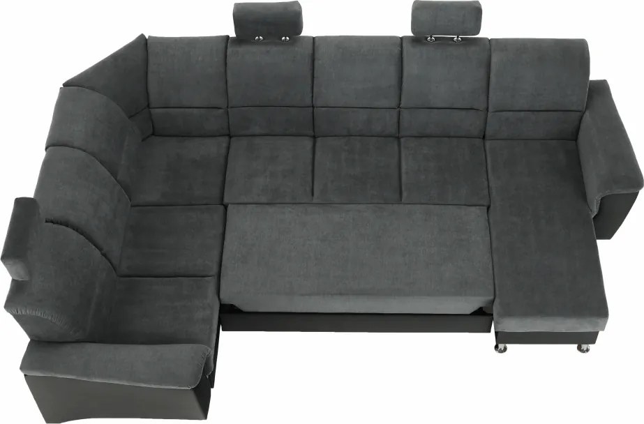 Ülőgarnitúra, műbőr fekete/szövet sötétszürke, balos, SANTIAGO U