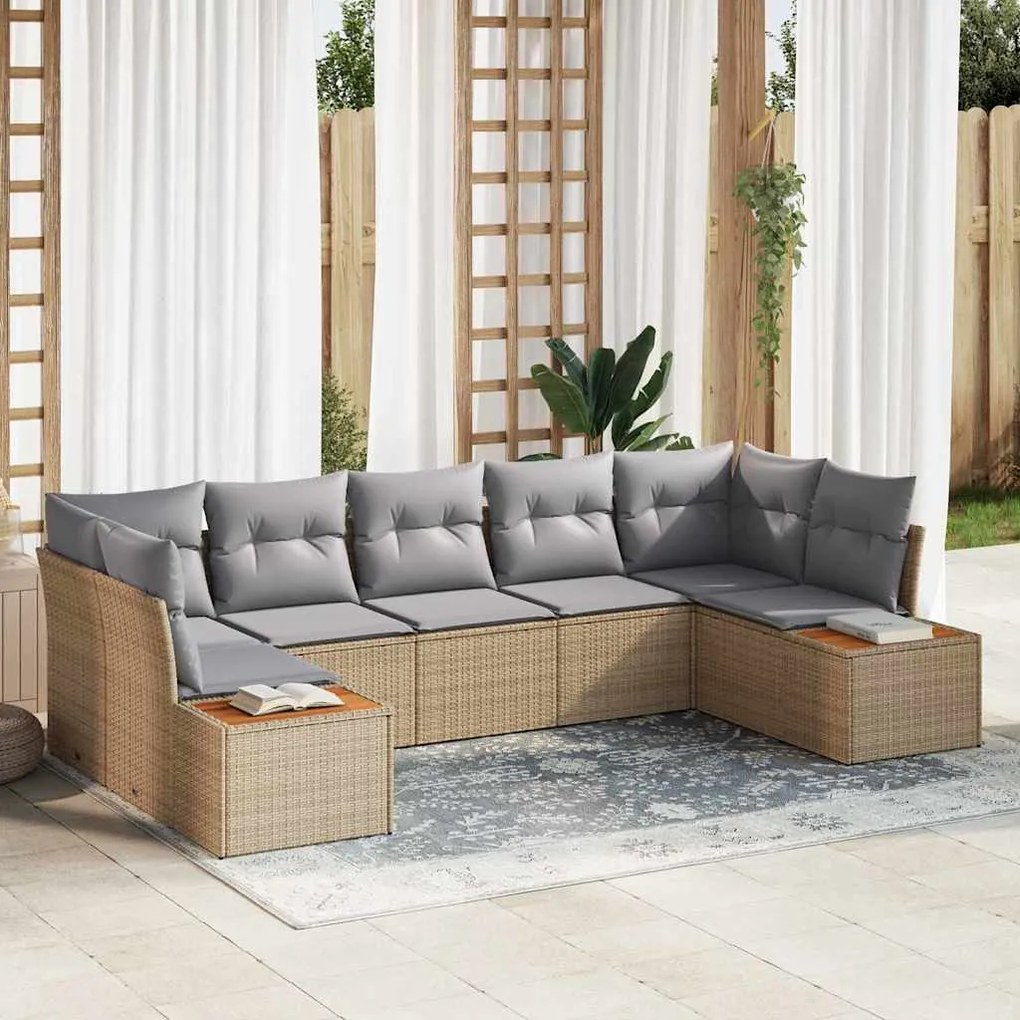 vidaXL Kerti Kanapé Szett 7 pcs Beige és Világosszürke Polyrattan
