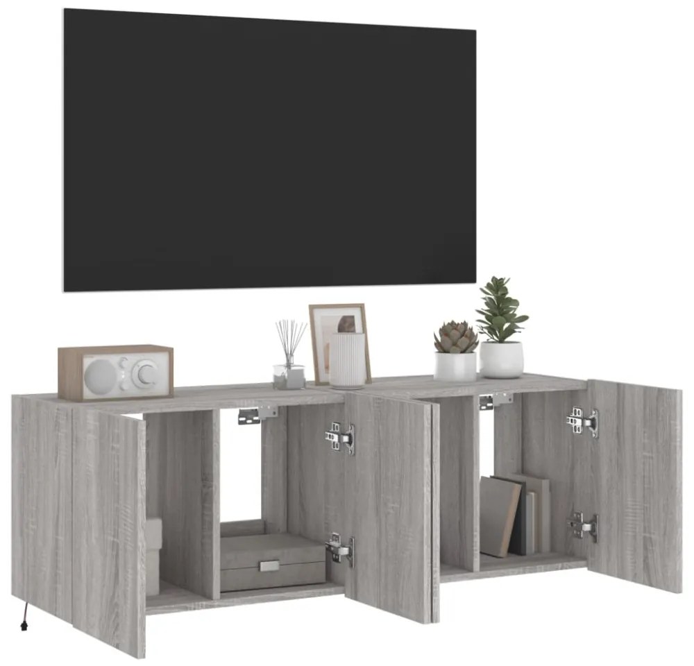 2 db szürke sonoma fali TV-szekrény LED-ekkel 60x35x41 cm