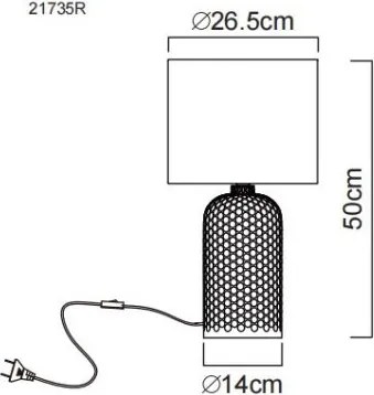 Globo 21735R Asztali lámpa, üveg piros, textil piros, kábel PVC fehér, billenőkapcsoló a kábelen, ø: 265mm, M: 500mm, kábel hossza 1300mm, 1x E27 60W 230V izzó nélkül